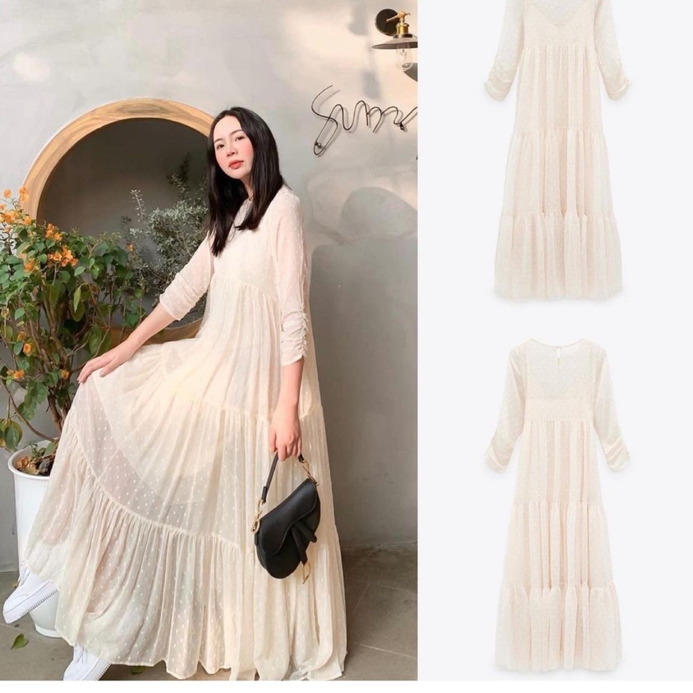 Zara White Swiss Dot Maxi Dress - Picture 4 of 15